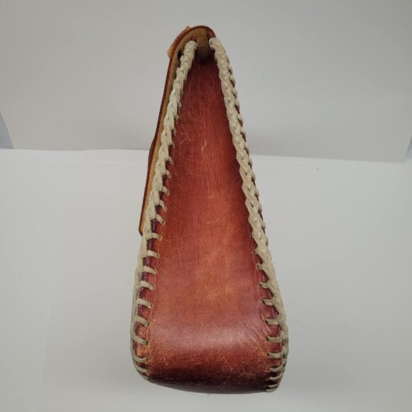 Vintage 1980 Handmande Leather Messanger Purse Owl Curved Satchel Bag Red 80s - Picture 6 of 16